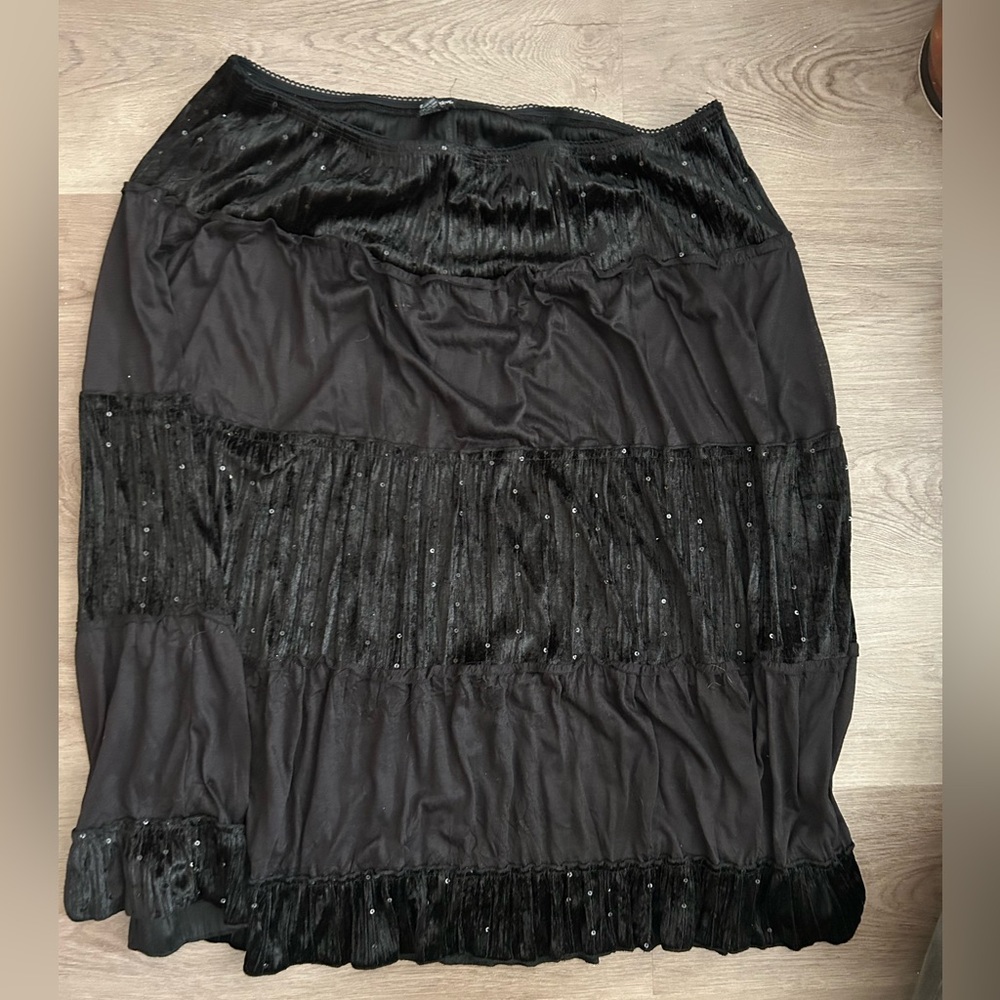 Eyeshadow Black Tiered Maxi Skirt with Sequin Trim